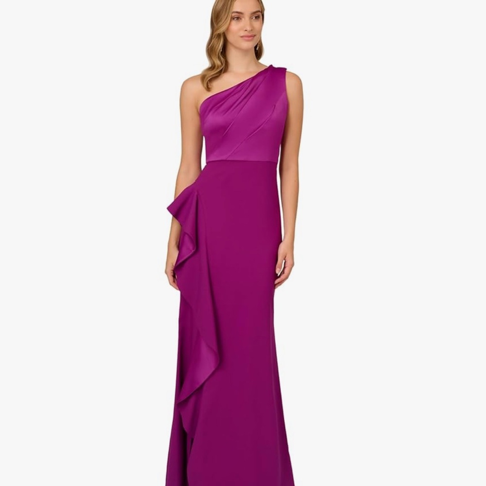 Adrianna Papell Women's One Shoulder Satin Crepe Gown size 2